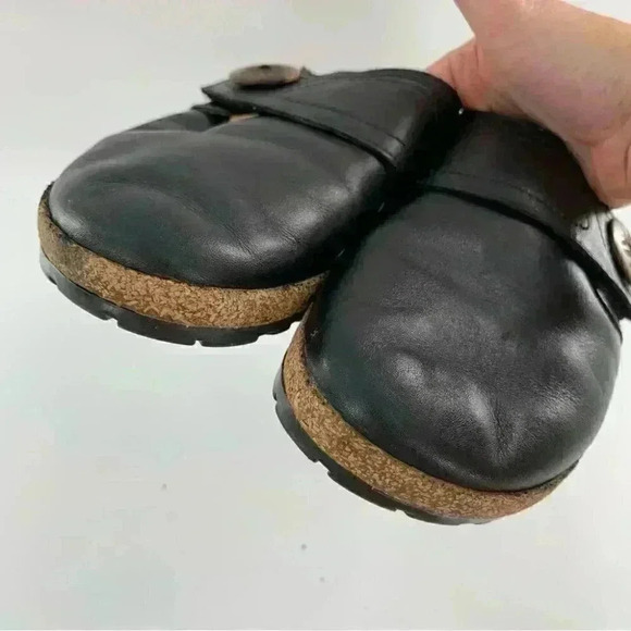 Haflinger adventure flats 39 black leather cork slip on mules walking comfort - Picture 8 of 13